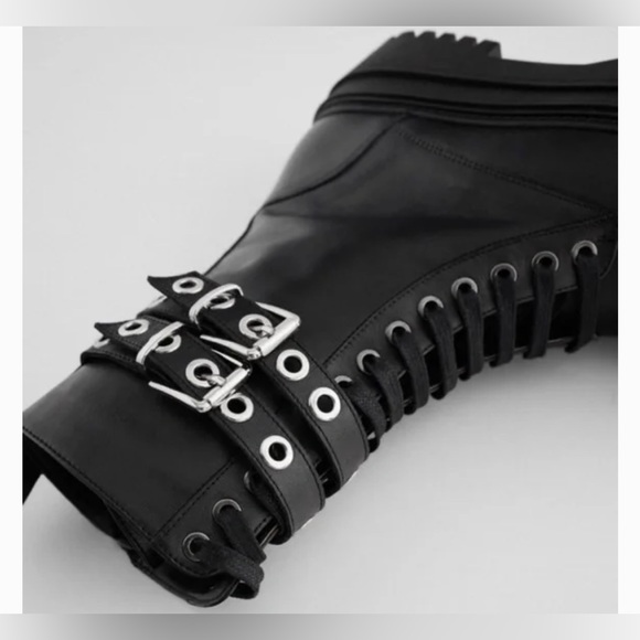 New Zara Leather Ankle Combat Black Boots size 38 (US 7.5) model 2126/610 - Picture 11 of 13